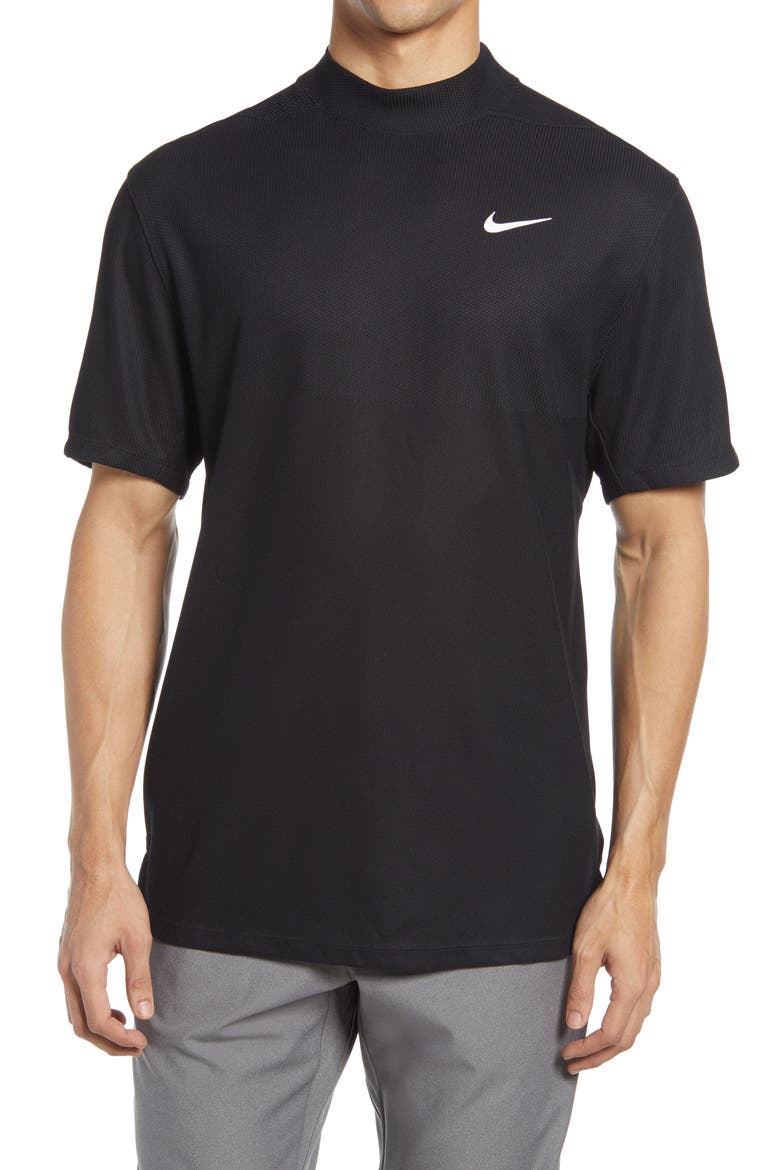 Nike Dri-FIT Tiger Woods Mock Neck Golf T-Shirt, Main, color, BLACK/ BLACK/ WHITE