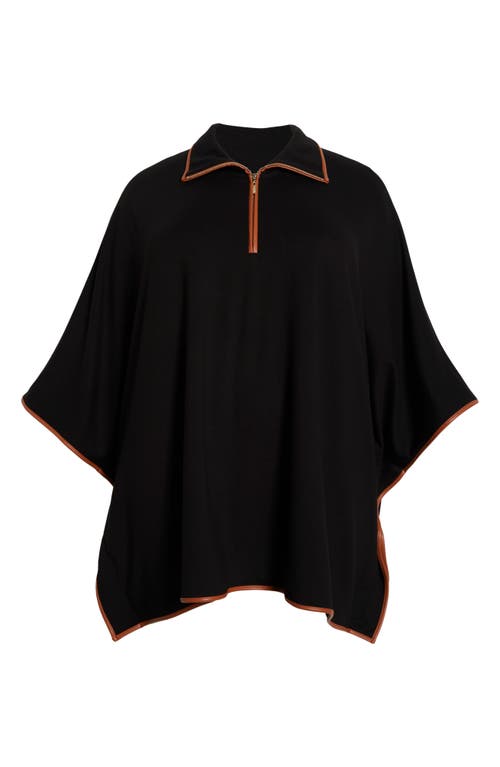 Jones New York Plus Size Faux-leather-trim Quarter-zip Poncho In Gold
