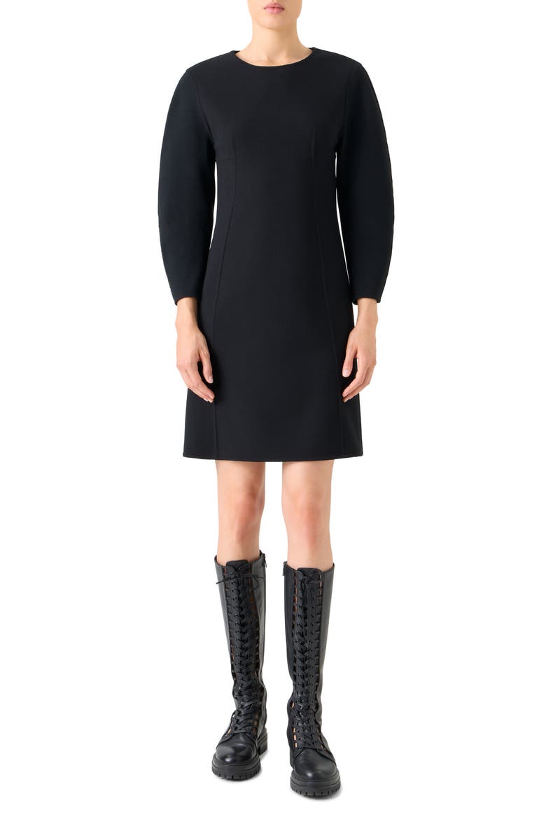 Long Sleeve Wool Blend Sheath Dress, Main, color, BLACK