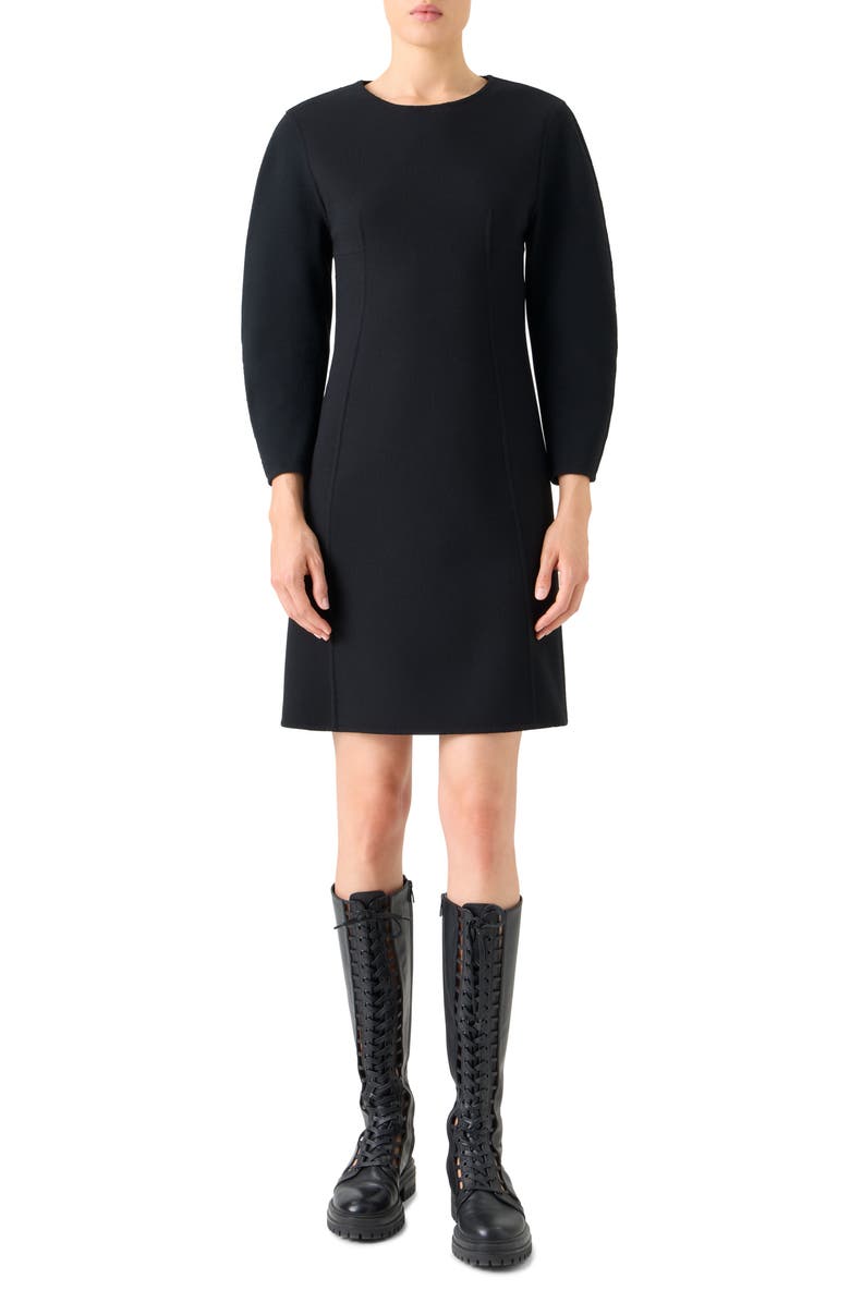 Akris Long Sleeve Wool Blend Sheath Dress, Main, color, Black