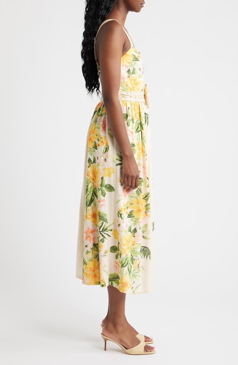 MOON RIVER Floral Belted Midi Sundress, Alternate, color, Cream Multi