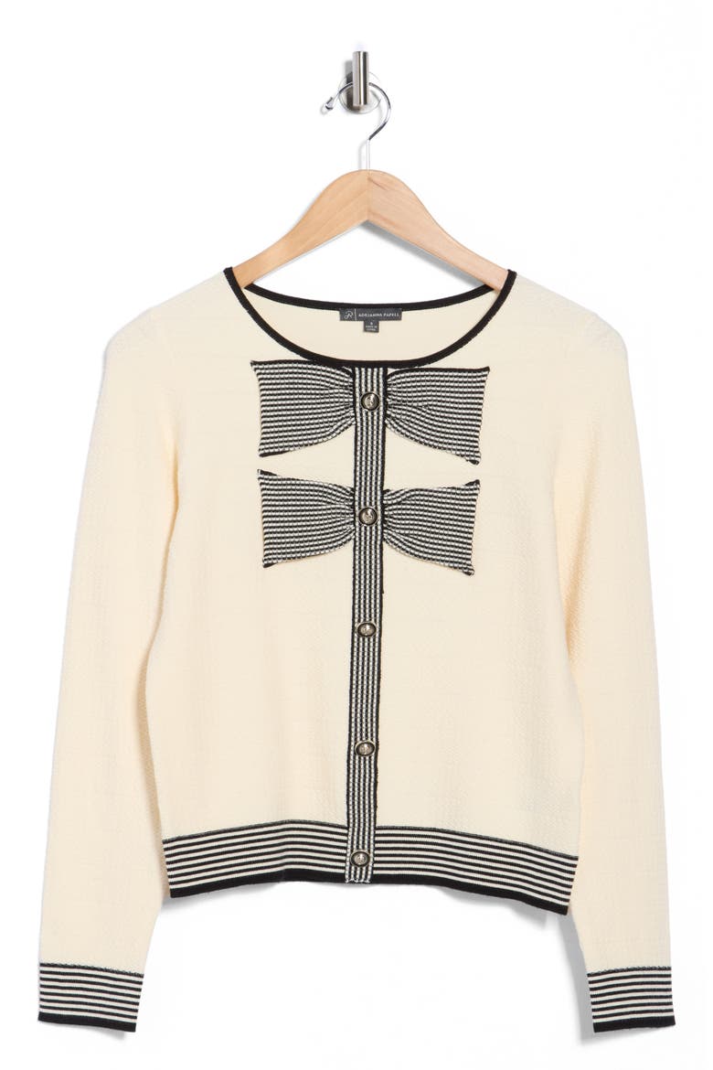 Contrast Tipped Bow Sweater, Alternate, color, CREAM/ BLACK