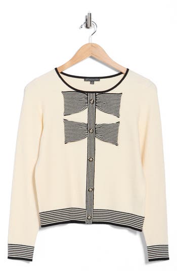 Adrianna Papell Contrast Tipped Bow Sweater In Multi