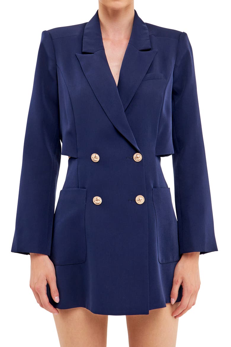 Cutout Back Double Breasted Romper, Alternate, color, NAVY