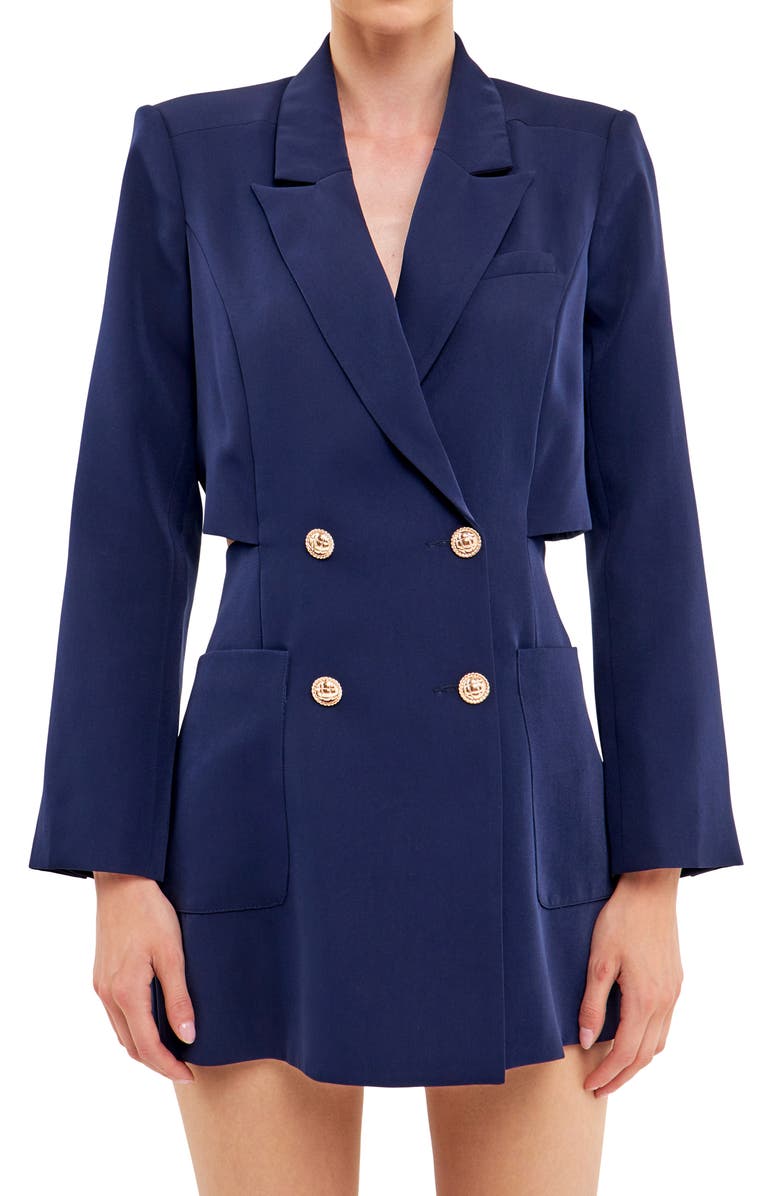 Endless Rose Cutout Back Double Breasted Romper, Alternate, color, Navy