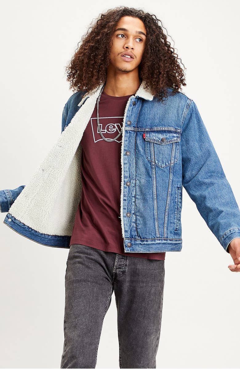Levi's<sup>®</sup> Levis<sup>®</sup> Fleece Denim Trucker Jacket, Alternate, color, Fable Sherpa Trucker