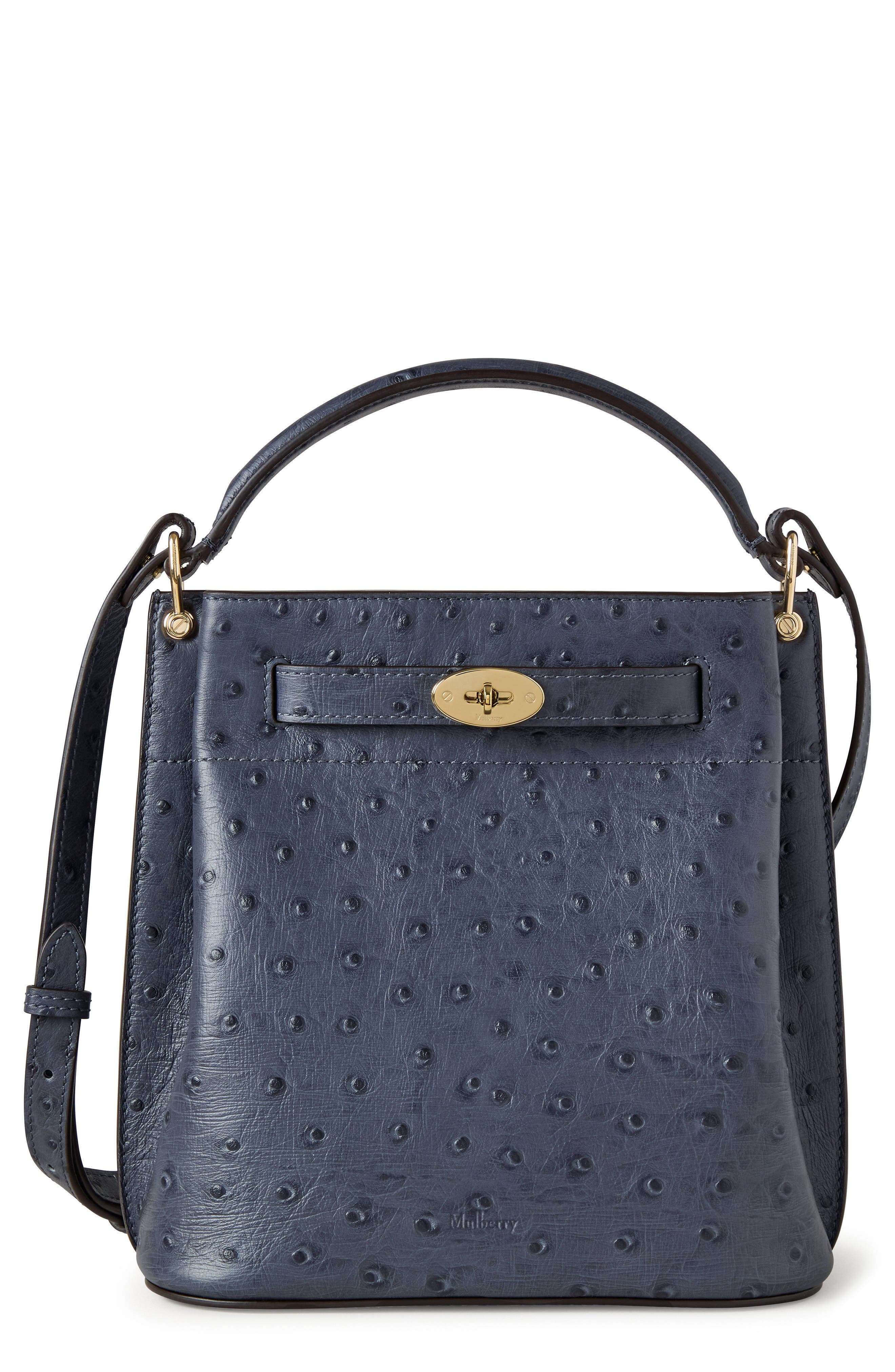Mulberry Islington Ostrich Embossed Leather Bucket Bag, Main, color, Stormy Blue