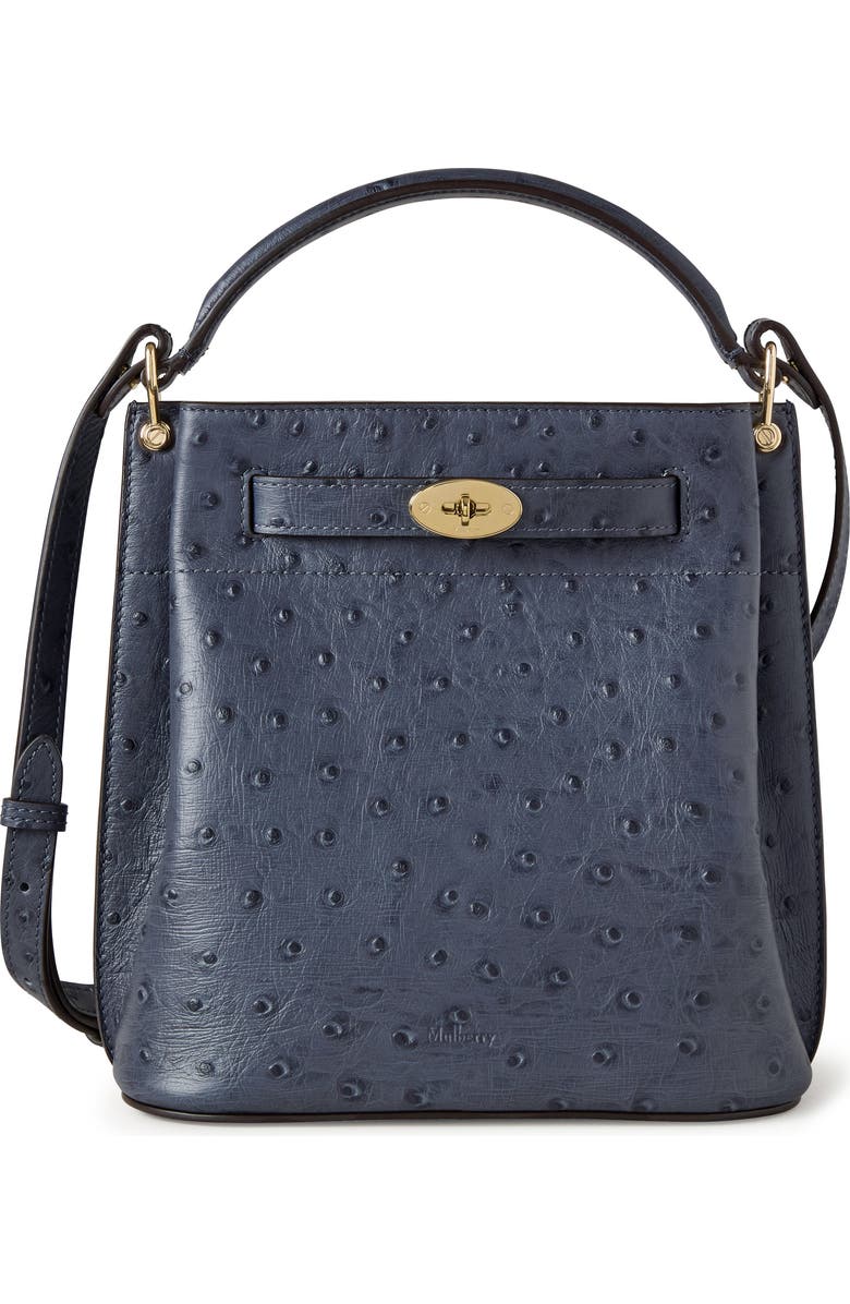 Mulberry Islington Ostrich Embossed Leather Bucket Bag, Main, color, Stormy Blue