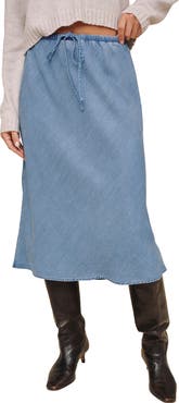 Bella Dahl Tie Waist Denim Bias Midi Skirt