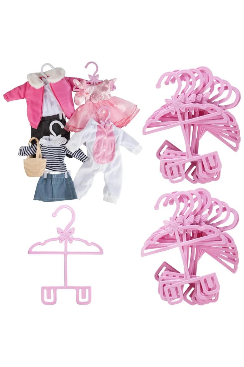Pink Full-Outfit Hanger 24pk for 18" Doll Clothes- Hold Your Tops & Bottoms Together, Main, color, Pink