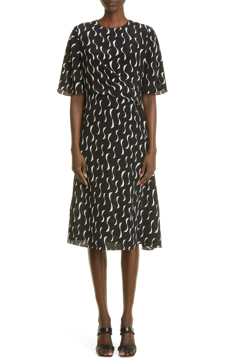 St. John Collection Abstract Geo Print Silk Dress, Main, color, 