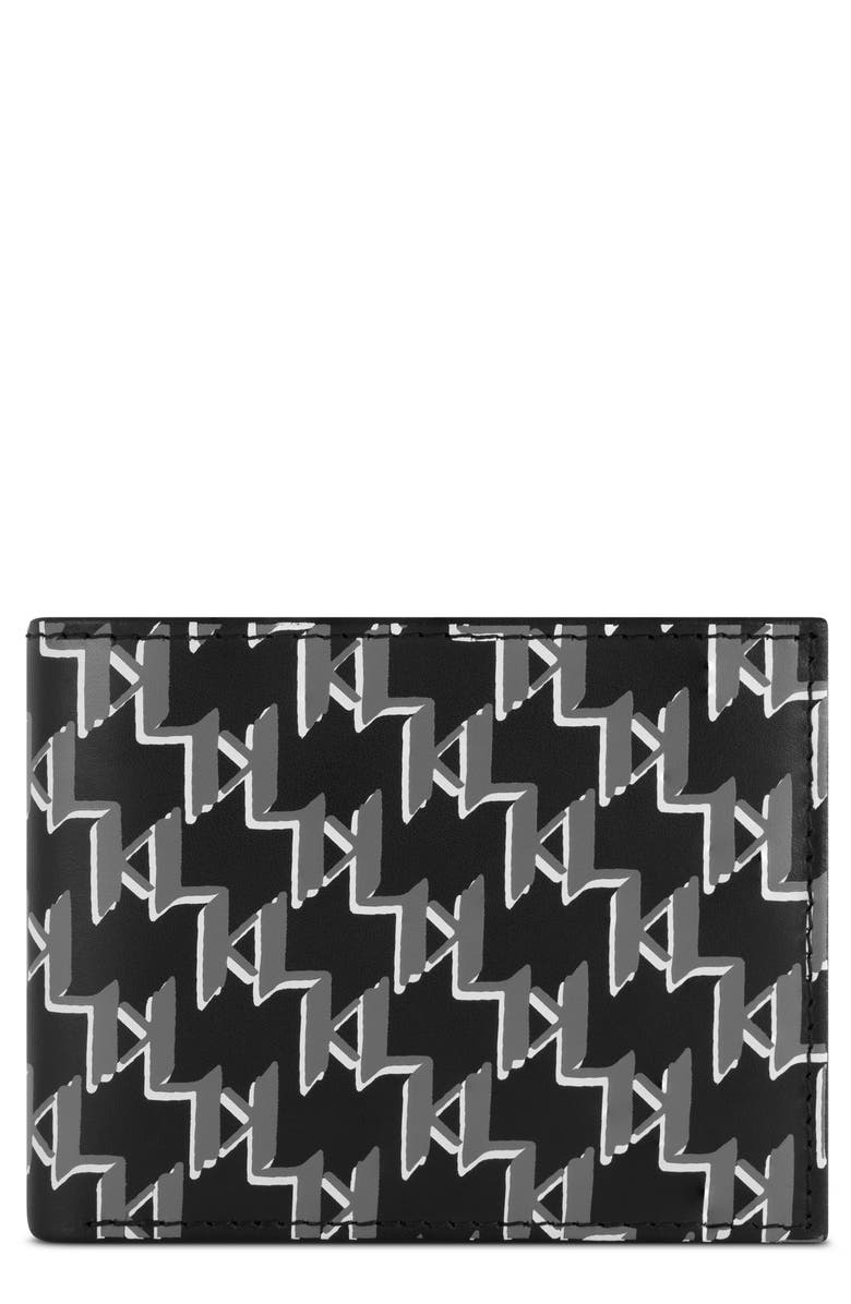 KARL LAGERFELD PARIS Grid Monogram Leather Bifold Wallet, Main, color,