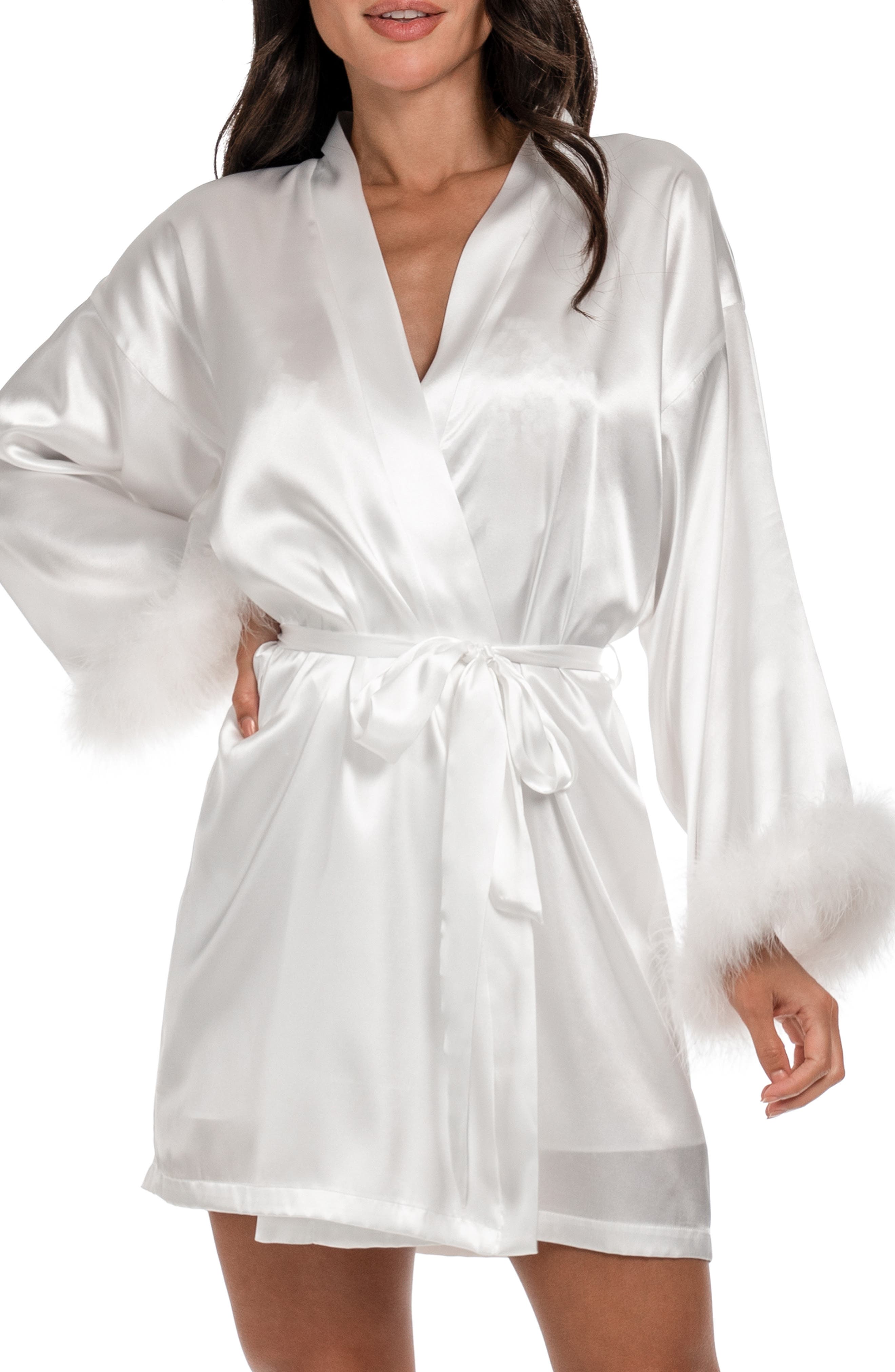 In Bloom by Jonquil Zayla Feather Trim Satin Robe