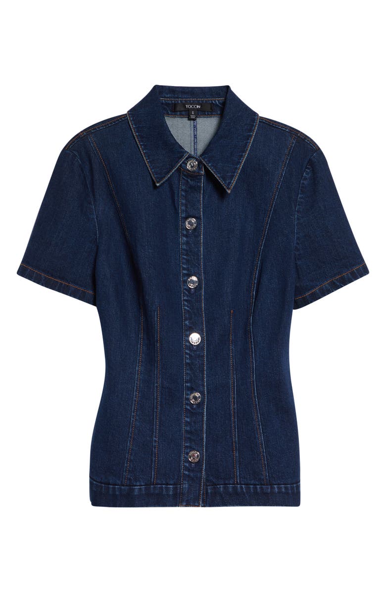 Toccin Halle Short Sleeve Denim Button-Up Shirt, Alternate, color,