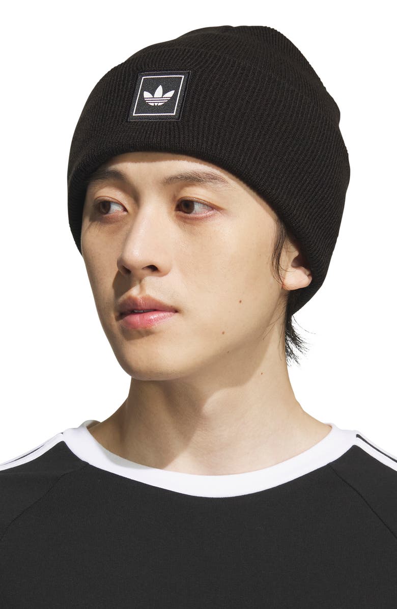 adidas Trefoil Tall Beanie, Alternate, color, Black/ White