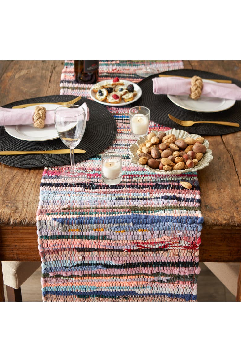 Multi Color Chindi Rag Table Runner, Alternate, color, Stonewash Blue