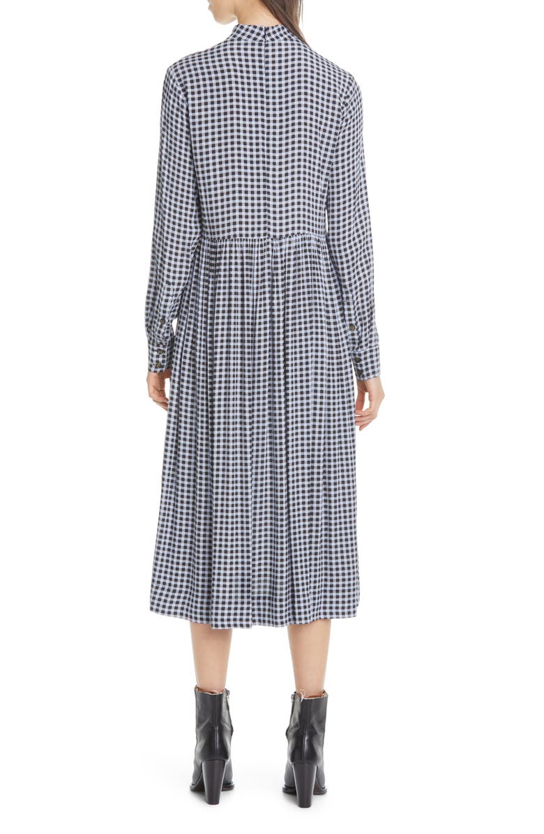 Ganni High Neck Long Sleeve Crepe Midi Dress, Alternate, color,