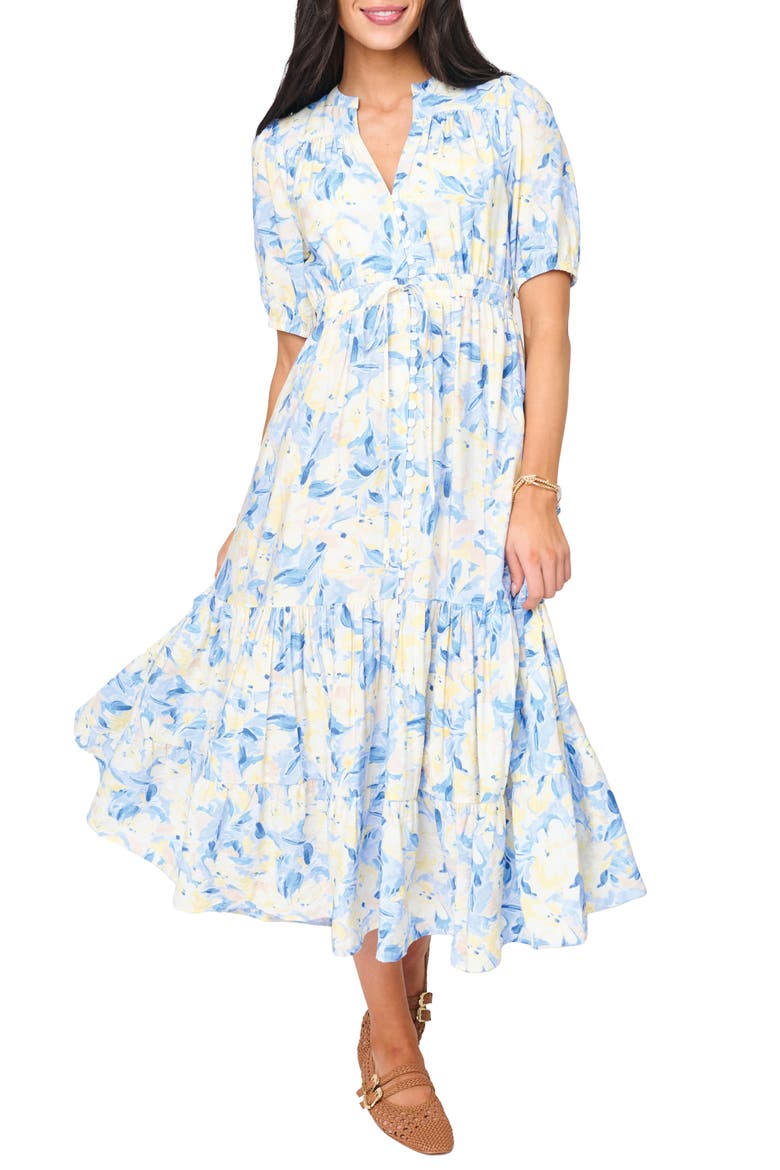 Kira Floral Drawstring Maxi Dress, Main, color, YELLOW NAVY FLORAL