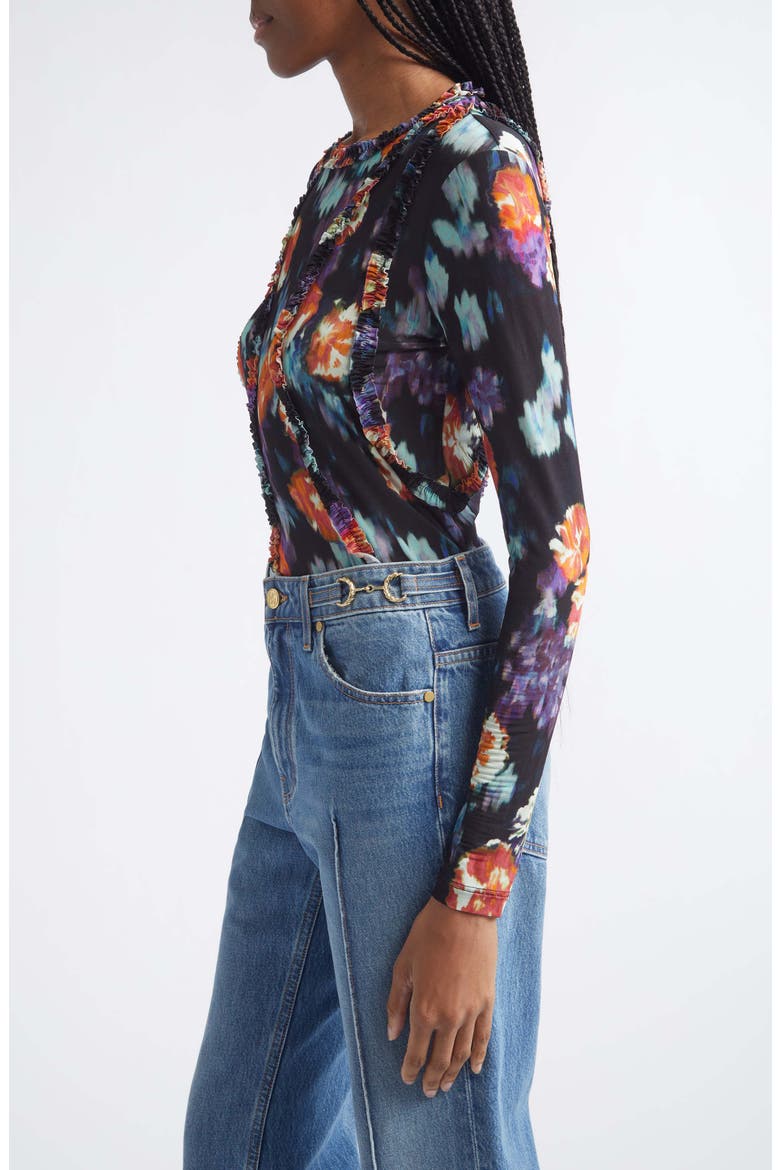 Clover Floral Frill Detail Jersey Top, Alternate, color, NOCTURNE