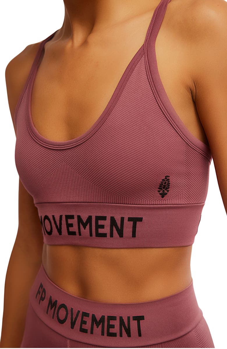 Free People FP Movement Long Haul Logo Sports Bra, Alternate, color, Clove