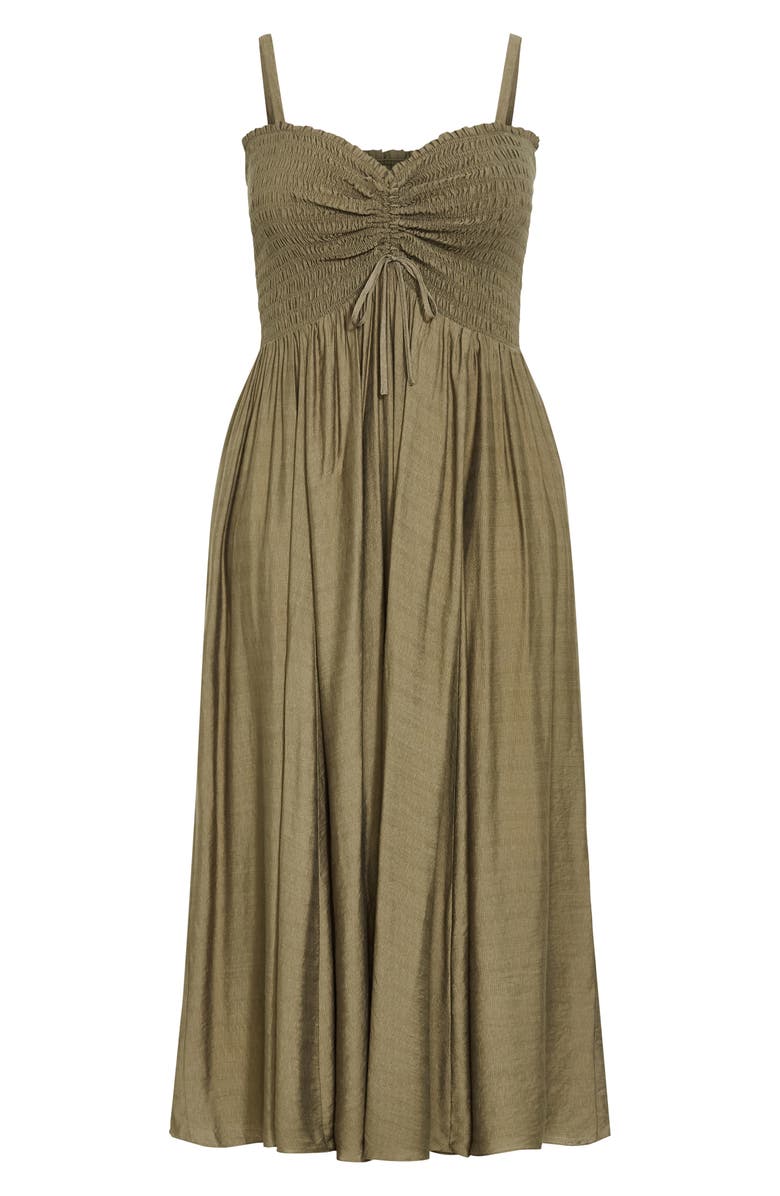 City Chic Maui Smocked Maxi Sundress, Alternate, color, Khaki