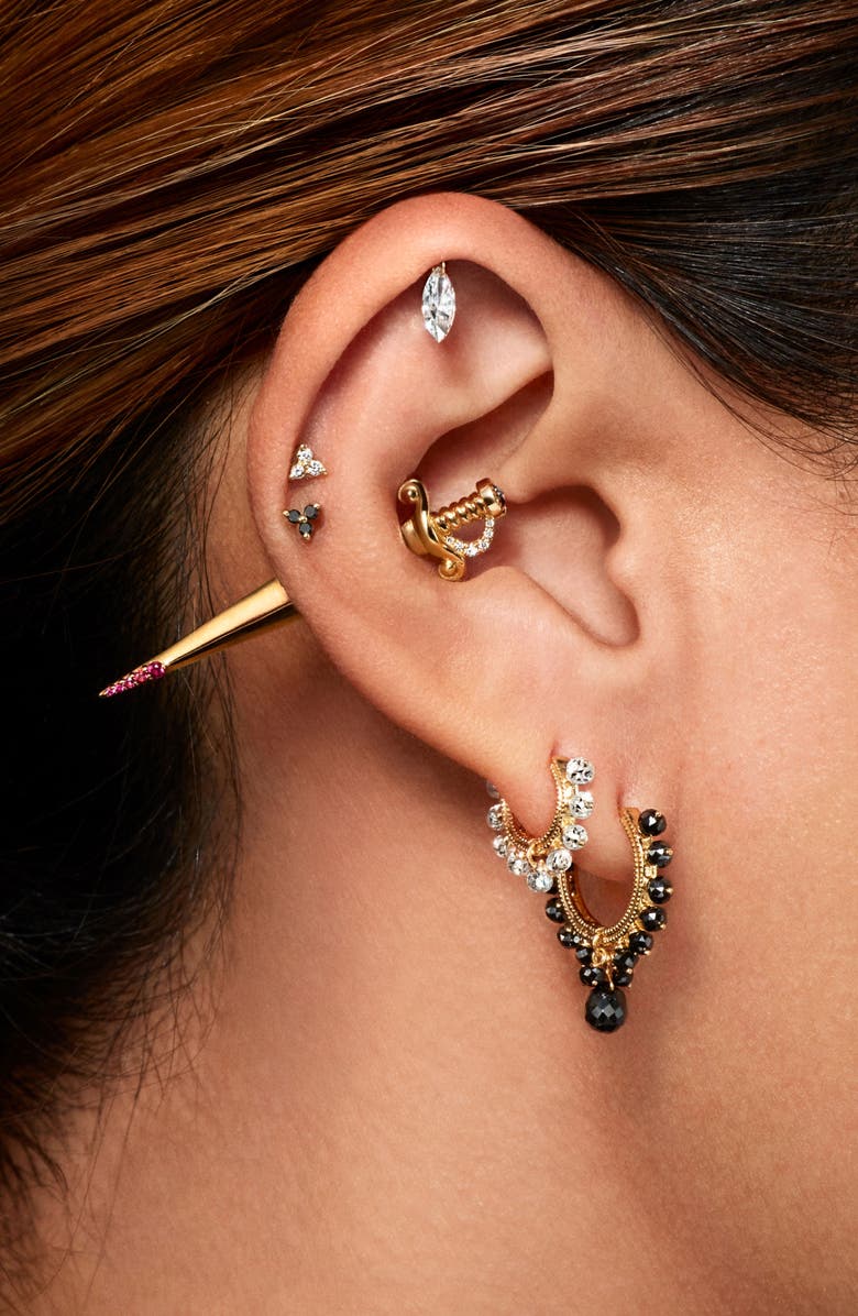 MARIA TASH Black & White Diamond & Ruby Sword Single Stud Earring, Alternate, color, Yellow Gold