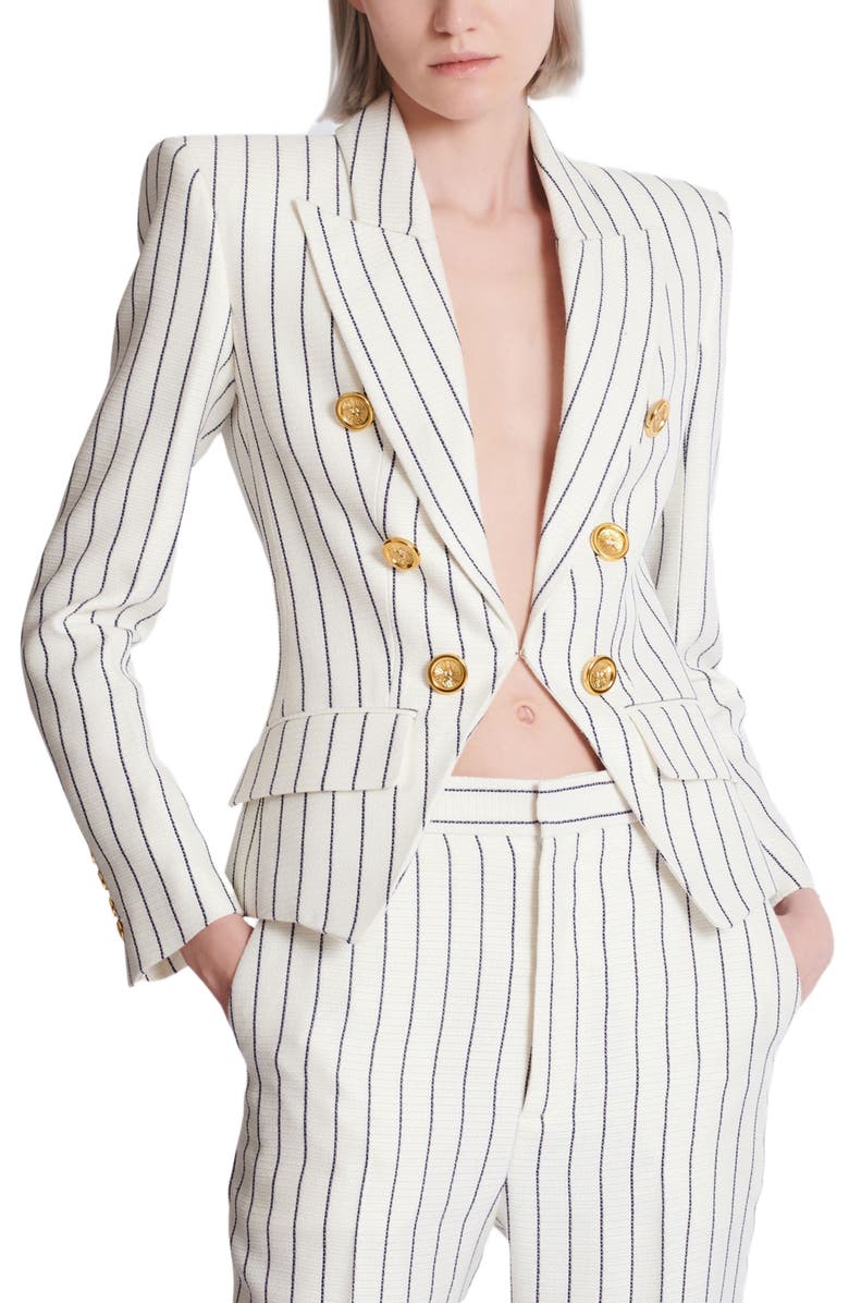 Balmain 6-button pinstripe jacket, Alternate, color, White