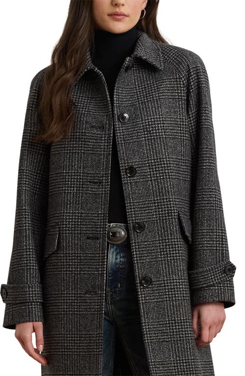 Ralph Lauren Lauren Single Breasted Plaid Wool Blend Coat In Black