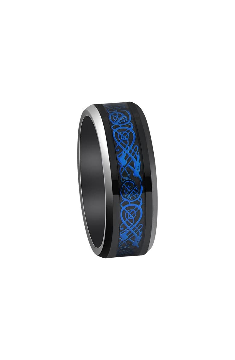 Bliss Diamond Men's Blue Dragon Black Tungsten Ring 8mm Wedding Band, Alternate, color, 