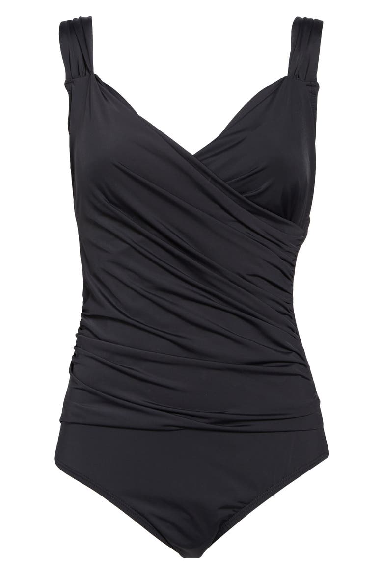 Surplice Mio One-Piece Swimsuit, Alternate, color, BLACK