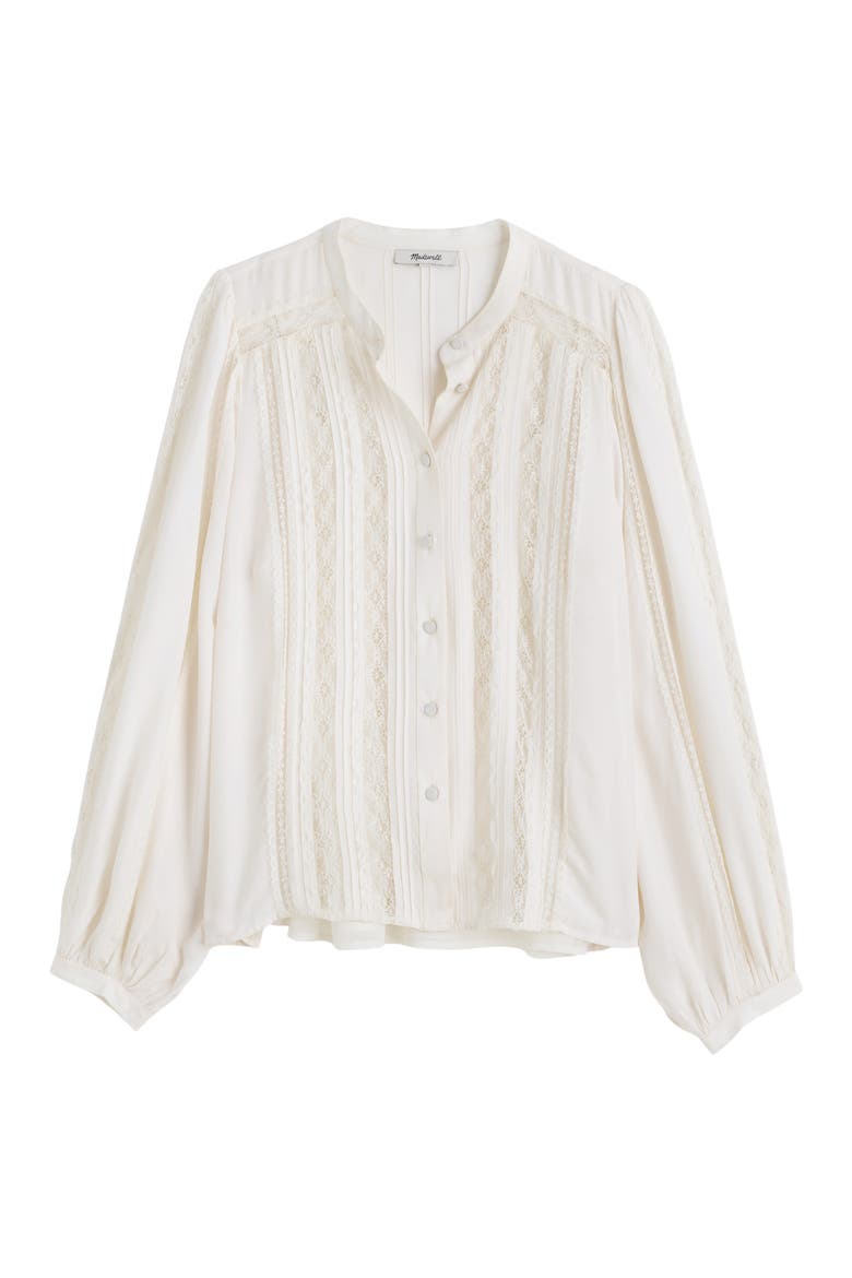 Lace Inset Long Sleeve Button-Up Top, Alternate, color, WINTER WHITE