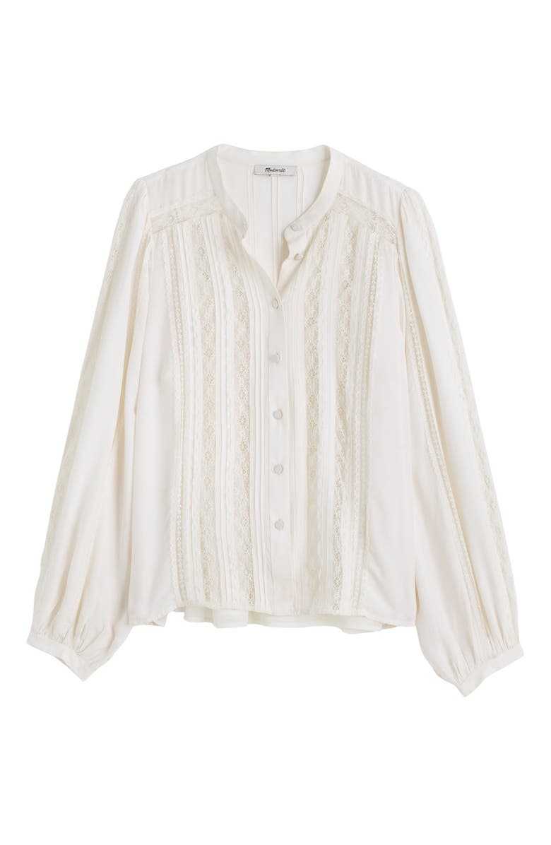 Madewell Lace Inset Long Sleeve Button-Up Top, Alternate, color, Winter White