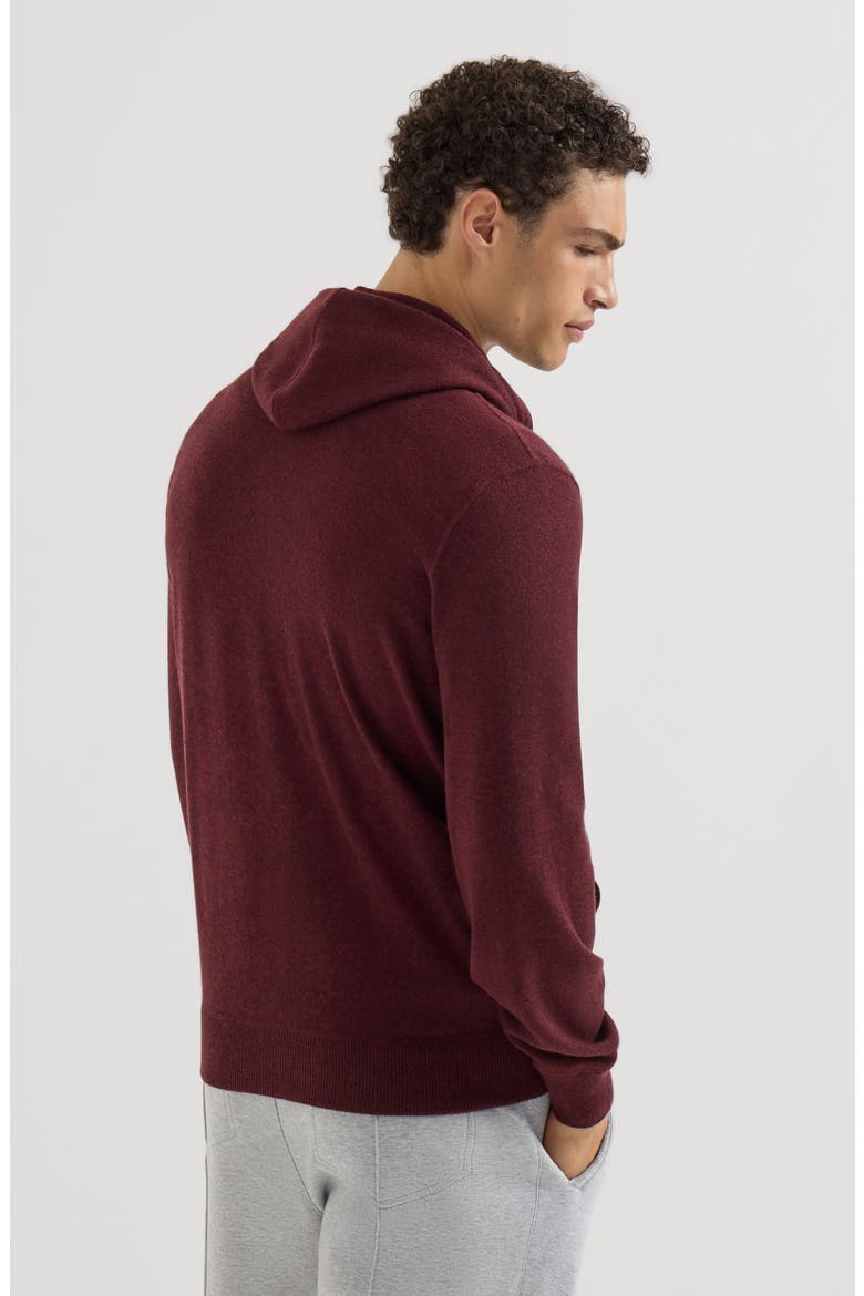 Cashmere hooded knit sweatshirt with zipper, Alternate, color, Burgundy