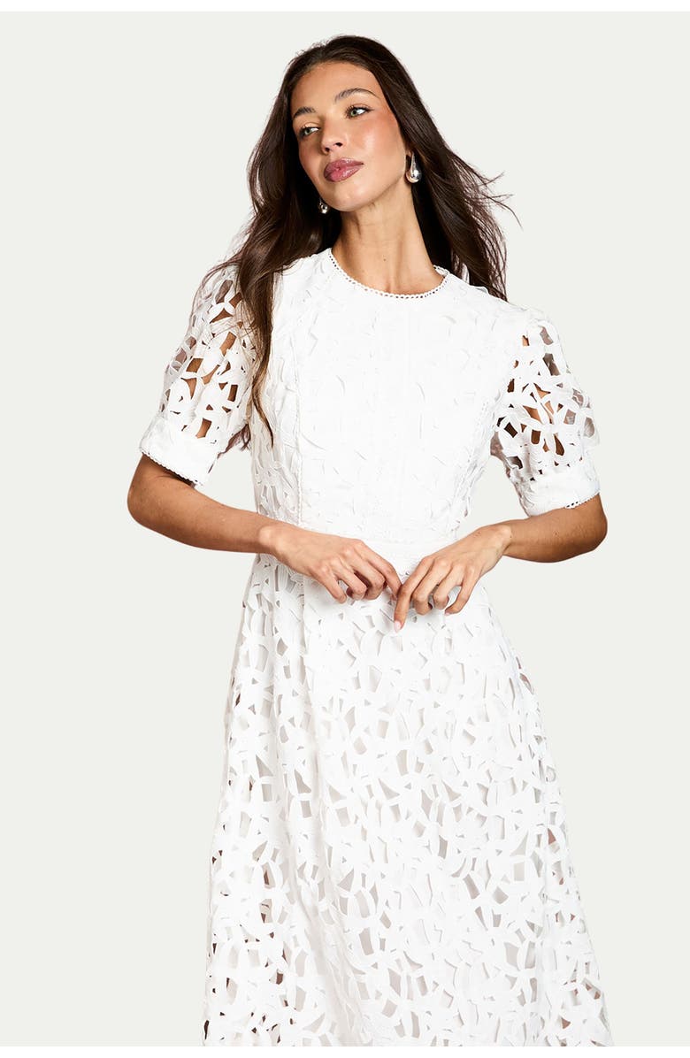 Coast Short Sleeve Lace Midi Dress, Alternate, color, Ivory
