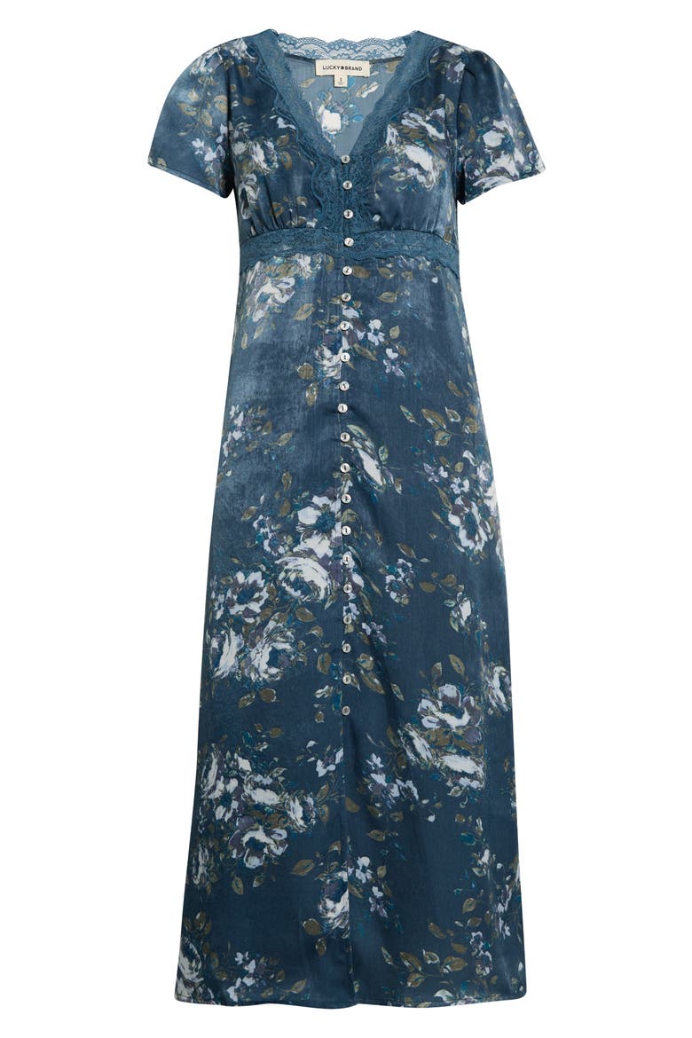 Lace Trim Floral Print Midi Dress (Women) | Nordstrom