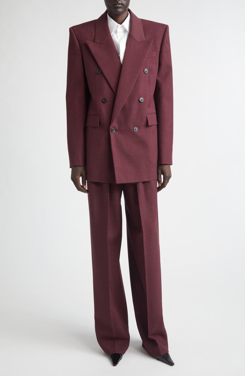 Saint Laurent Double Breasted Wool Gabardine Blazer, Alternate, color, Lie De Vin