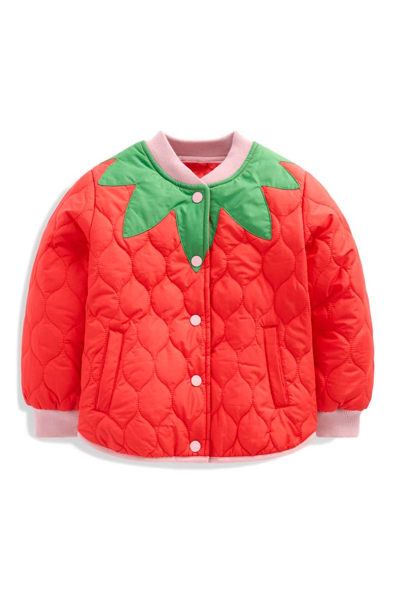 Kids' Fun Quilted Bomber Jacket, Main, color, STRAWBERRY APPLIQUE