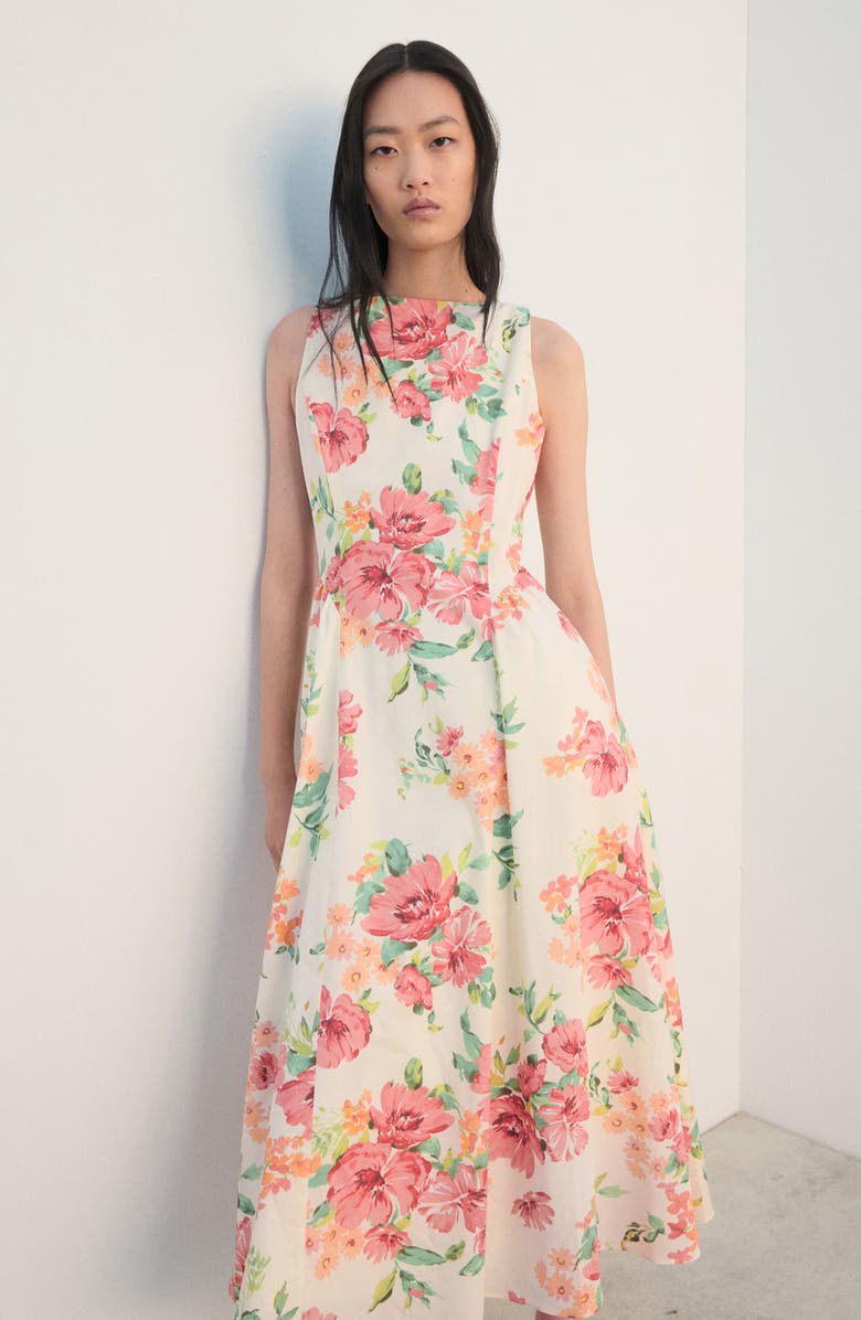 MANGO Floral Sleeveless Cotton Midi Dress, Alternate, color, 