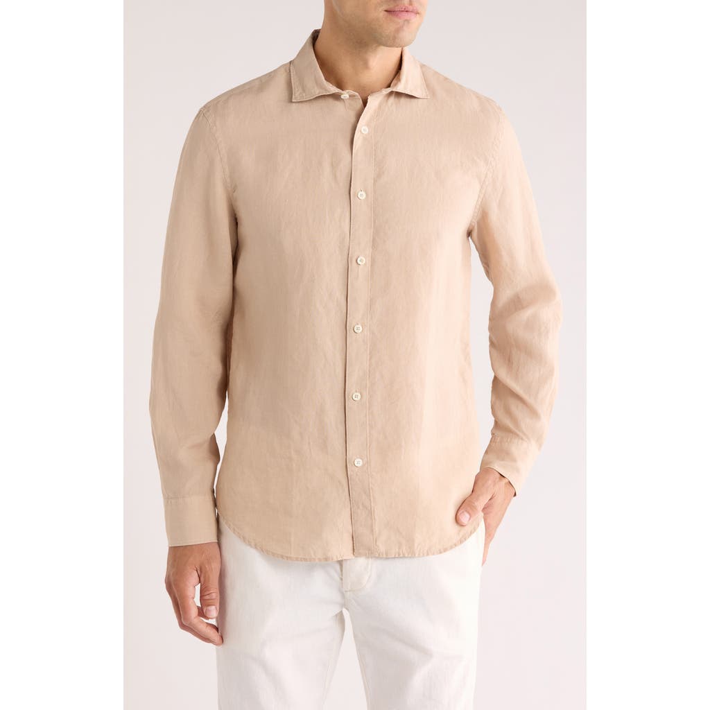 Bugatchi Axel Shaped Fit Linen Button-up Shirt In Brown
