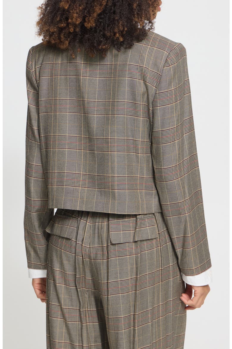 Plaid Cropped Blazer, Alternate, color, BLACK/TOASTED CHECK