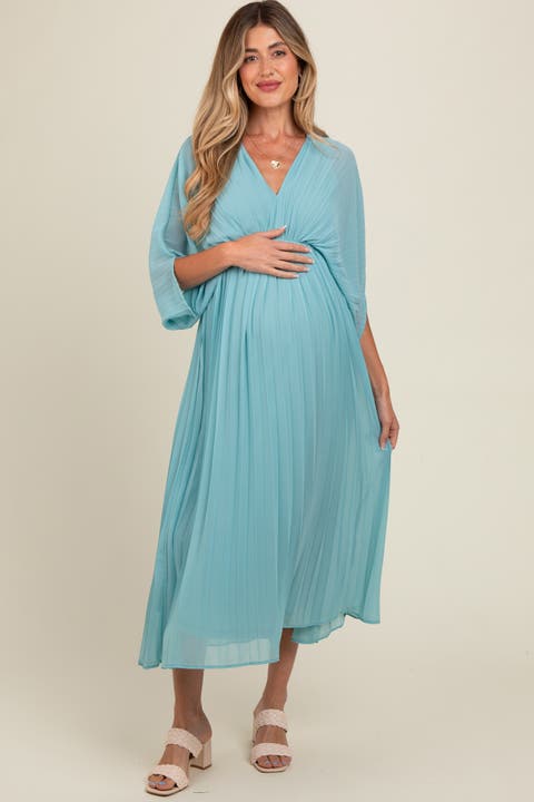 Pleated V Neck Maxi Dress