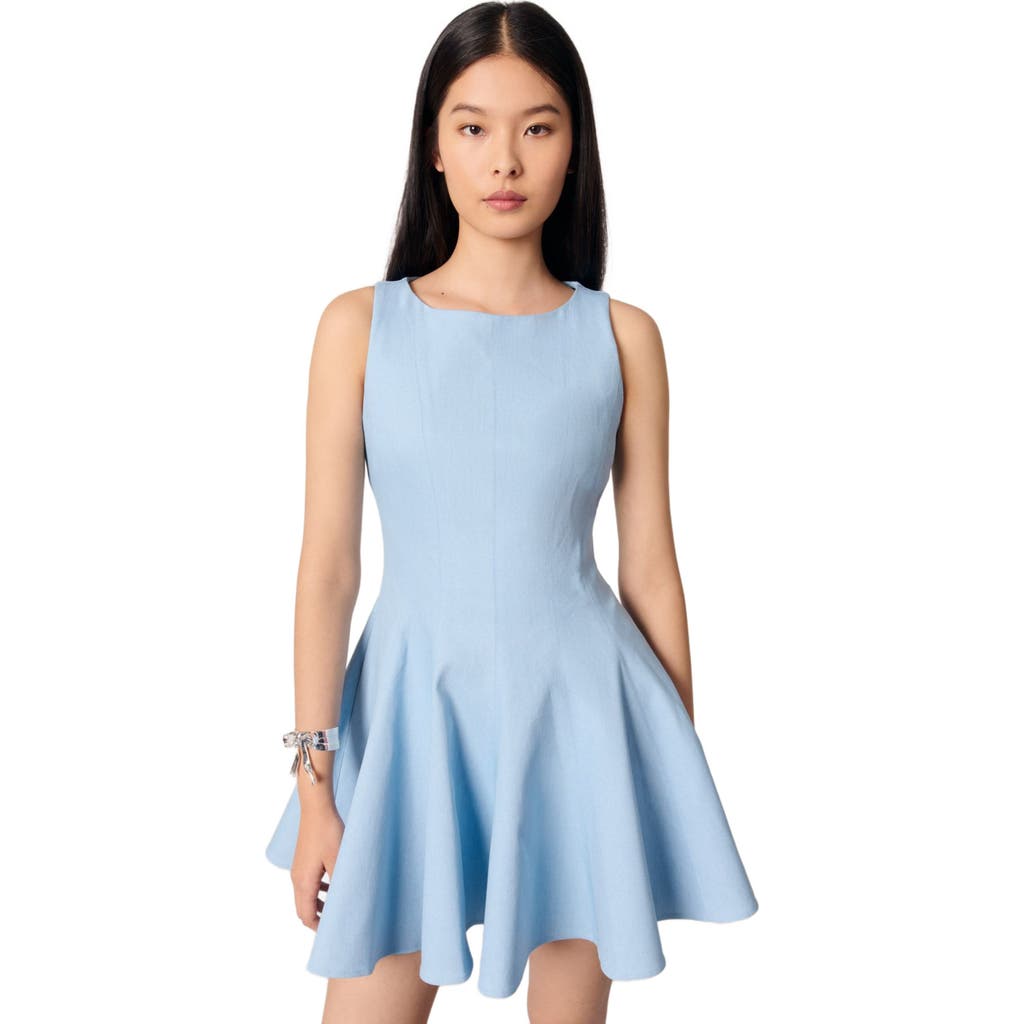 Maje Womens Boat-neck Flared Cotton-blend Mini Dress Bleus In Blue Sky