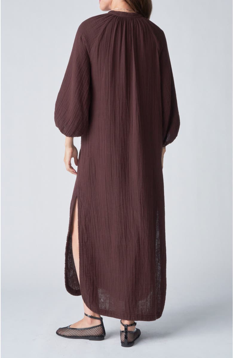 ocean+main Avery Long Tie Neck Dress Gauze Caftan, Alternate, color, Chocolate