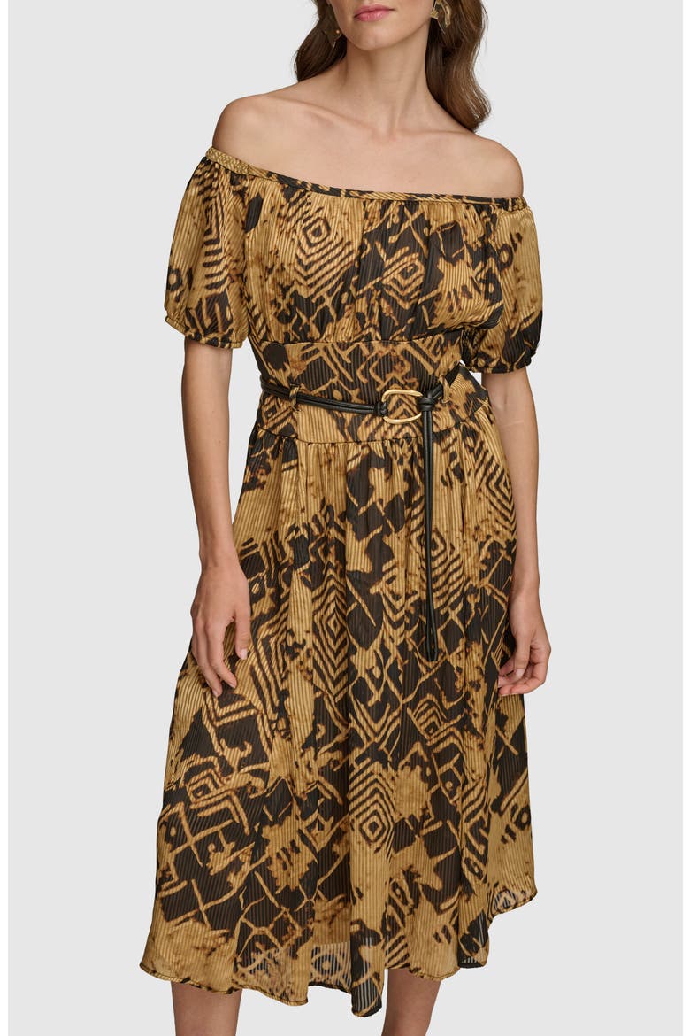 Abstract Print Off the Shoulder Dress, Alternate, color, BLACK/ FAWN