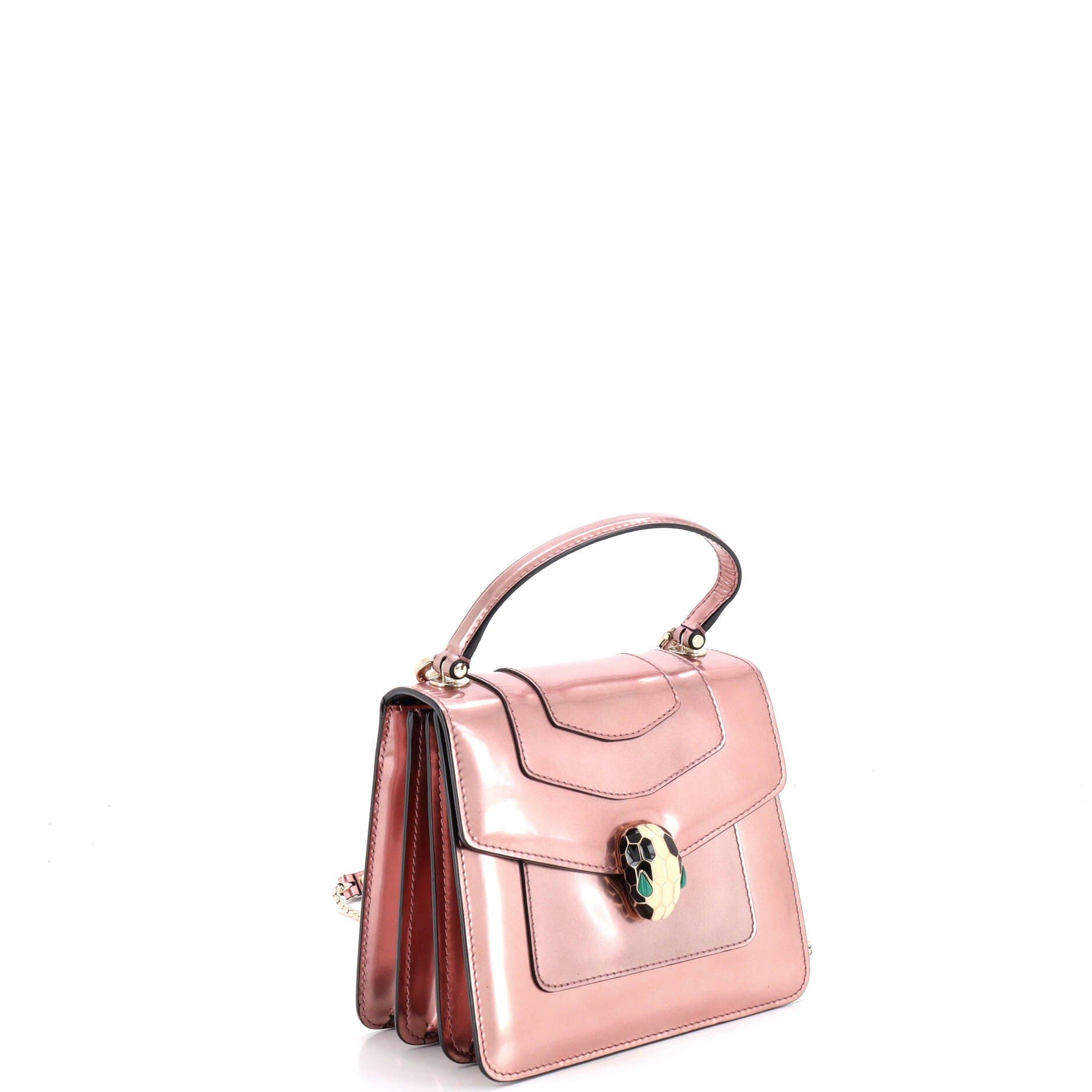 Serpenti Top Handle Bag Patent Small, Alternate, color, Metallic Silver