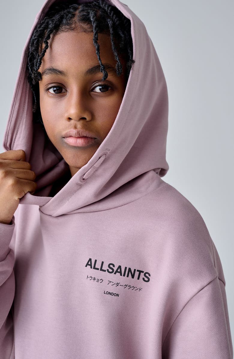 smALLSAINTS by ALLSAINTS Kids' Oversize Underground Logo Cotton Hoodie, Alternate, color, Purple