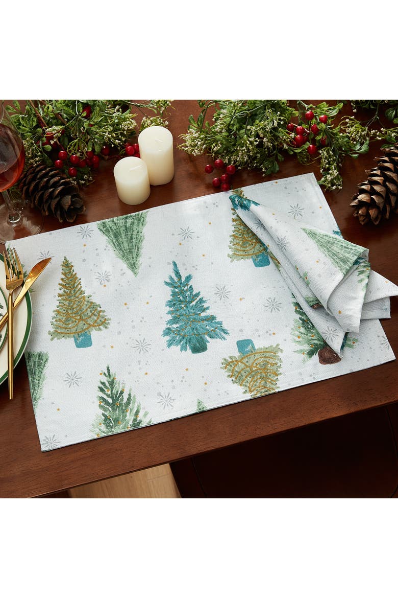 Lucina Twinkle Trees Holiday Lurex Fabric Placemats Set of 4 Multicolor - 13"W x 19"L, Alternate, color, Multicolor