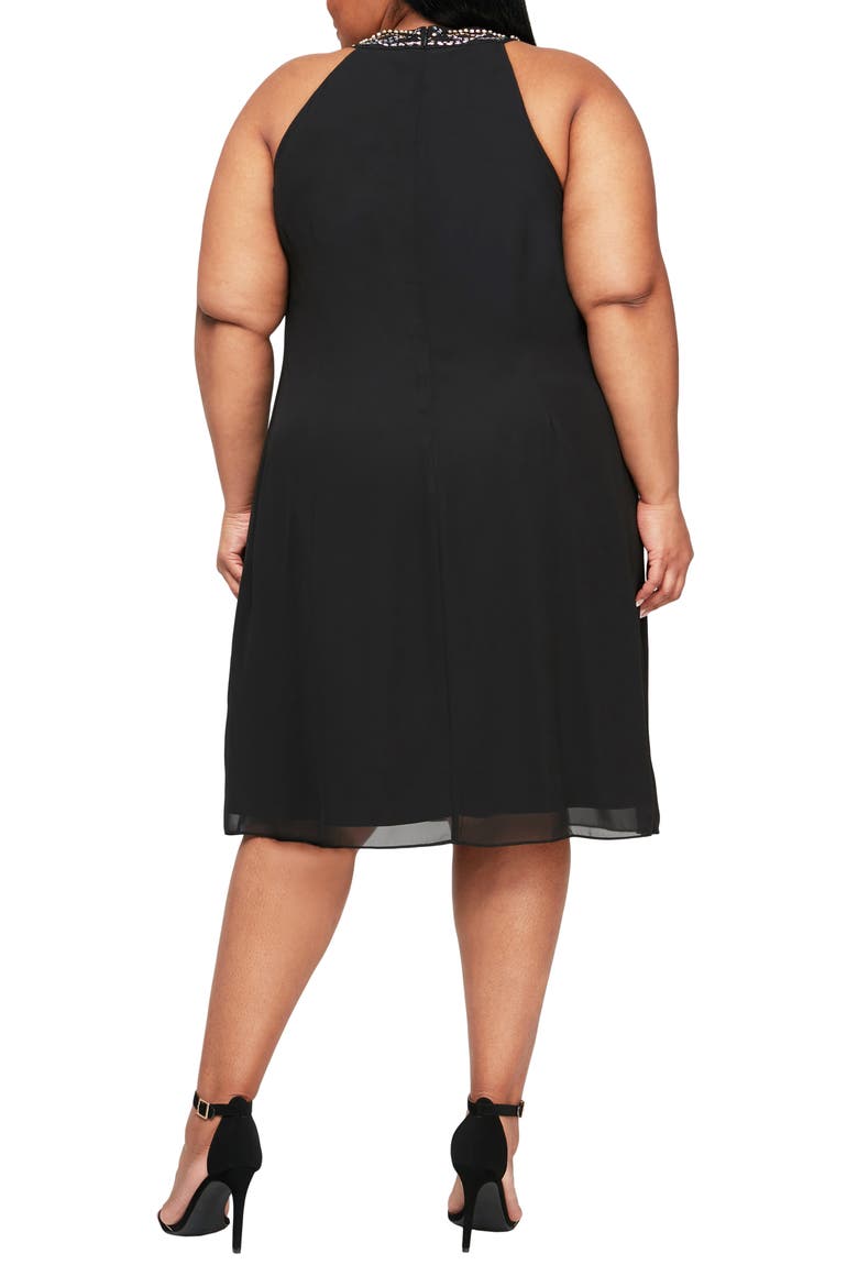 Braid Beaded Neck Chiffon Cascade Ruffle Dress, Alternate, color, BLACK
