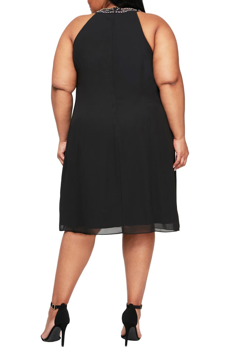 SL FASHIONS Braid Beaded Neck Chiffon Cascade Ruffle Dress, Alternate, color, Black