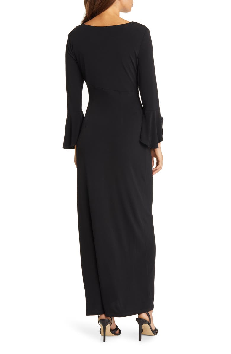 Connected Apparel Bell Sleeve Gathered Waist Gown, Alternate, color, Black